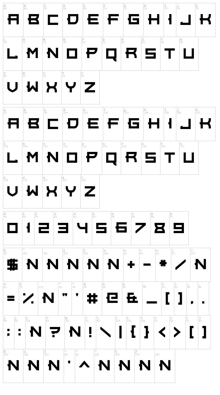 Rock Elegance font map